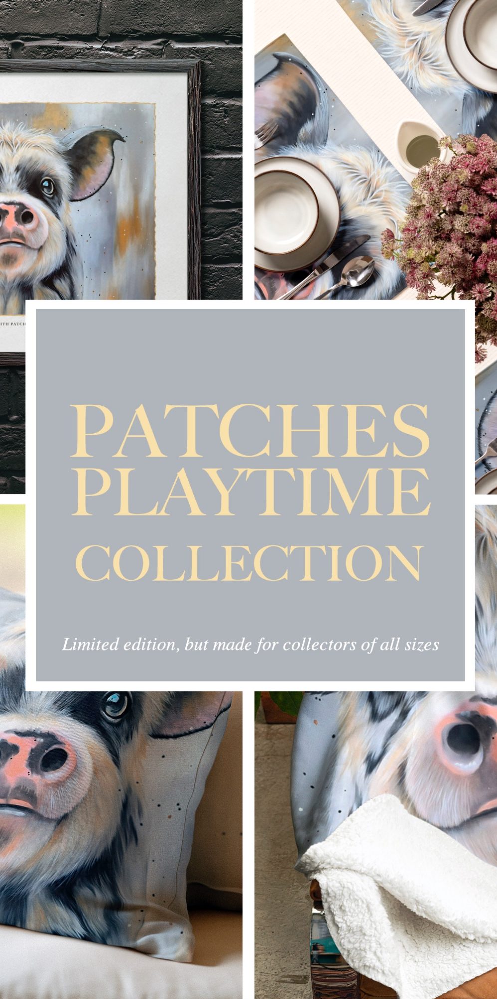 Patche's Playtime Limited Edition Homeware collection Various home decor items featuring a playful design of a Pig.