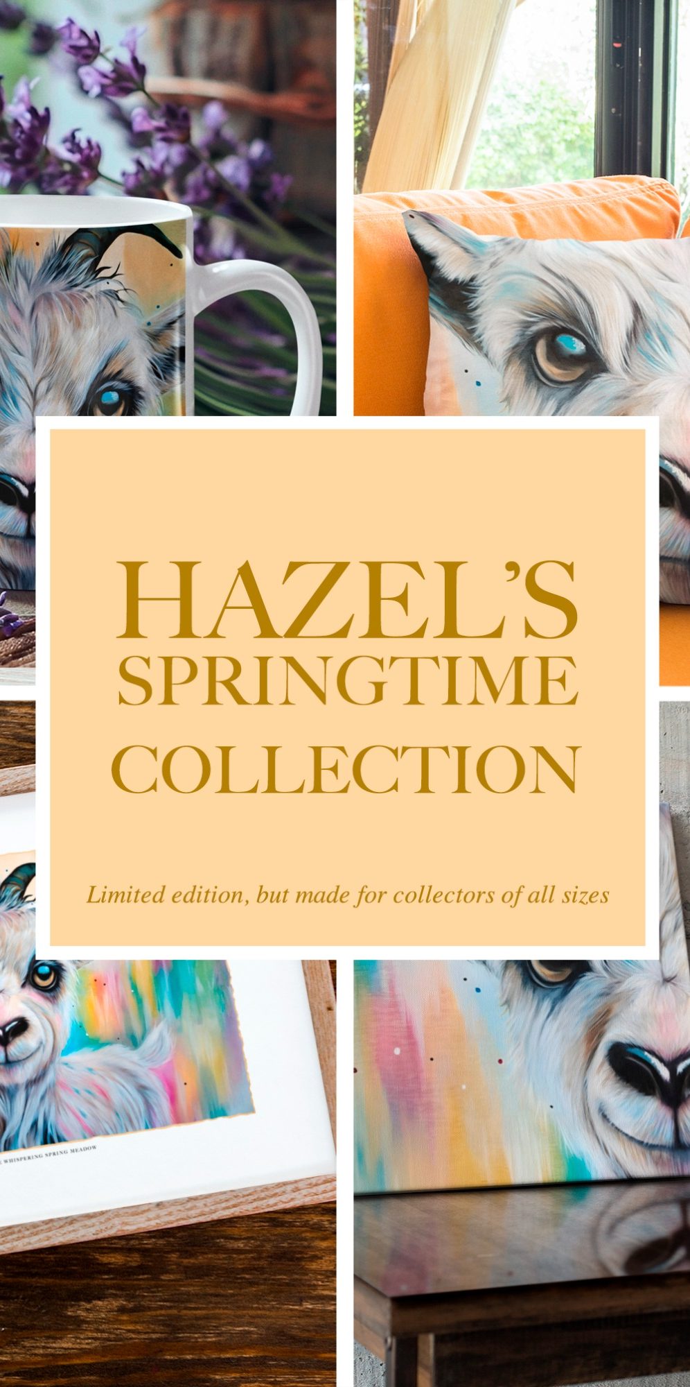 A collage showcasing artwork from Willow's Rainbow Collection of homewares.