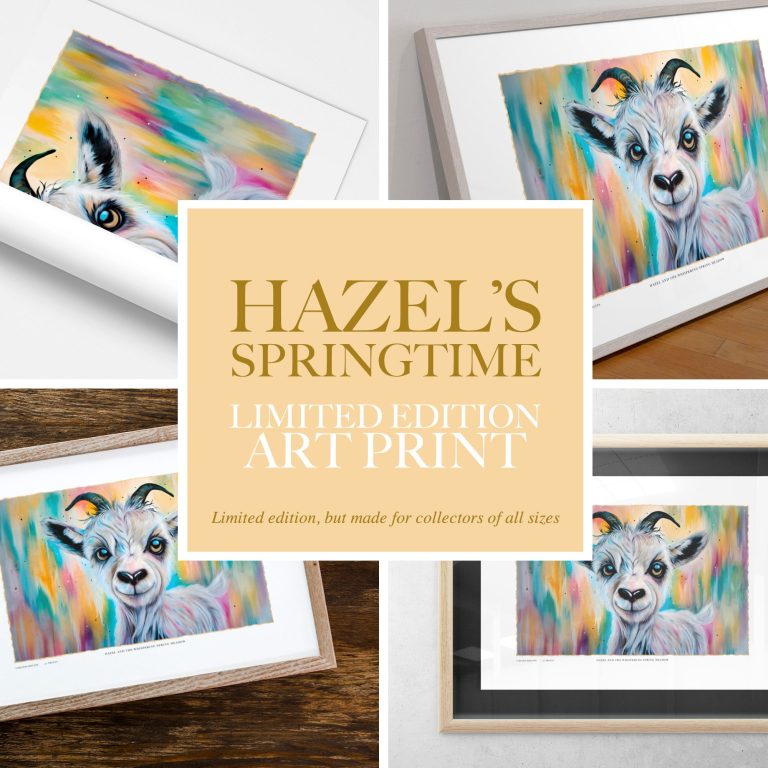 Framed limited edition art print featuring a detailed cow portrait.