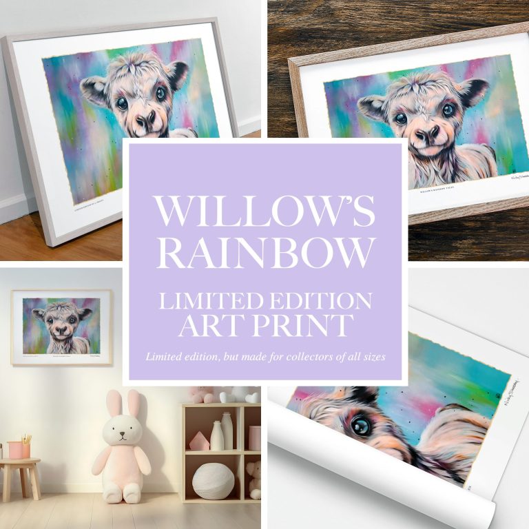 Willow's Rainbow Limited Edition Art Print A limited-edition art print featuring a colourful portrait of a sheep.
